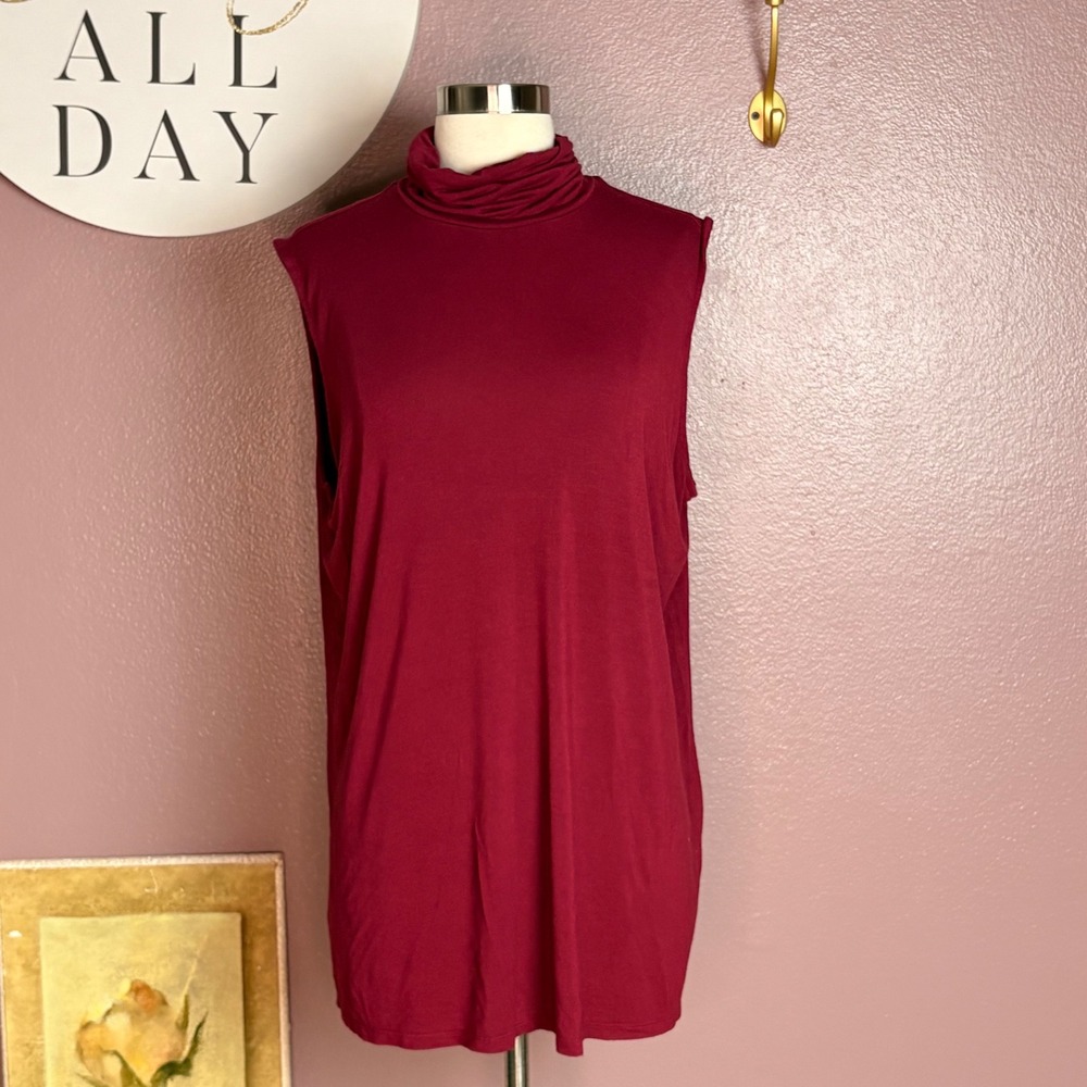 Evri 1X‎ Burgundy Sleeveless Turtleneck Tunic Top Stretch Plus Size Casual